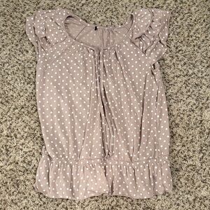 Polka Dot Ruffle Sleeve Blouse in Mauve